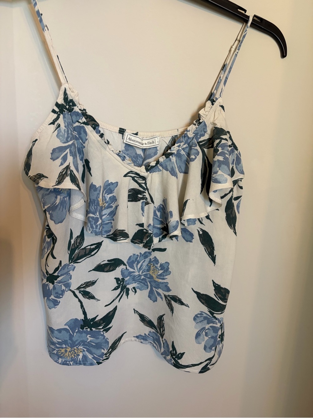 Abercrombie & Fitch Cream Floral Ruffle Cami with Blue Blooms